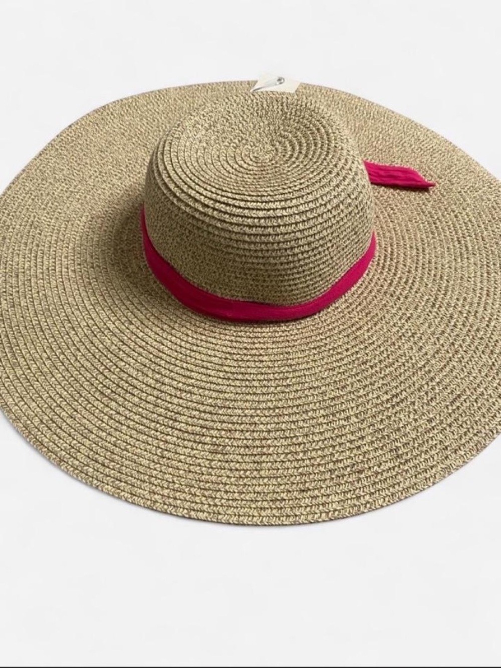a new day Natural Straw Wide Brim Hat with Hot Pink Band